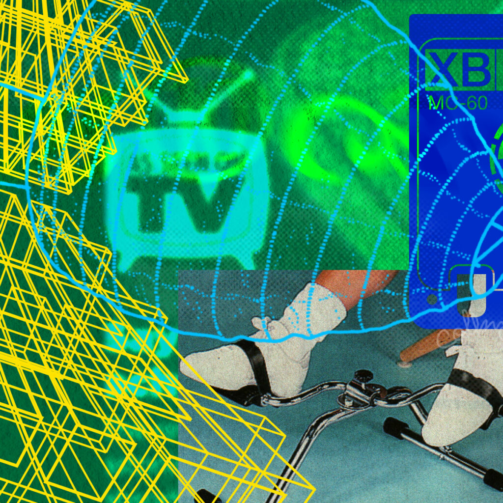 Artwork by Colby Brumit with the working title "April 29, 2025." It is a collage of several manipulated images and features bright colors.